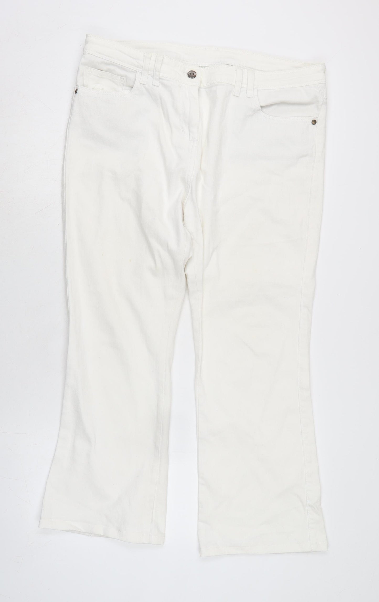 Marks and Spencer Womens White Cotton Blend Straight Jeans Size 18 L26.5 in Regular Zip