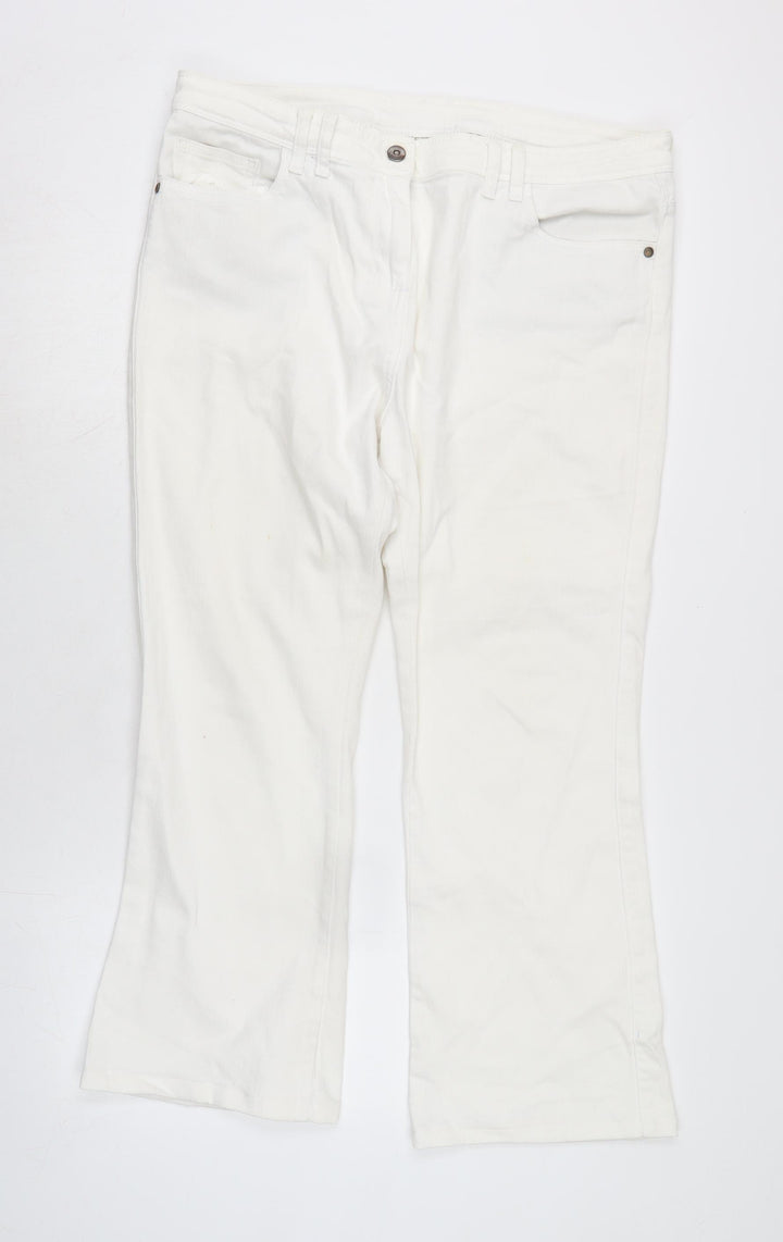 Marks and Spencer Womens White Cotton Blend Straight Jeans Size 18 L26.5 in Regular Zip