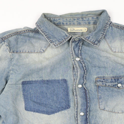 Influence Mens Blue Cotton Button-Up Size S Collared Snap