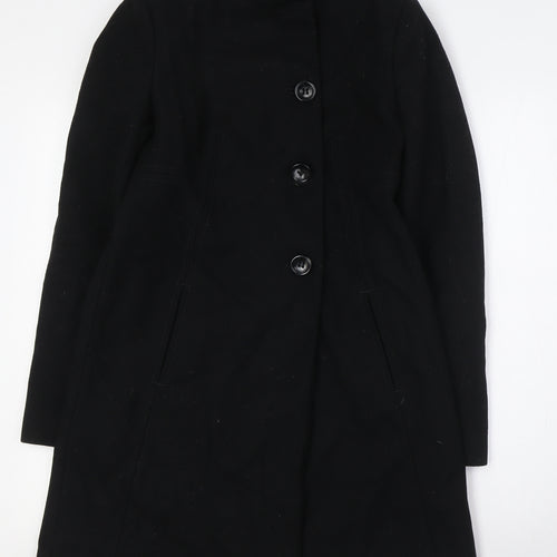 United Colors of Benetton Womens Black Overcoat Coat Size 10 Button