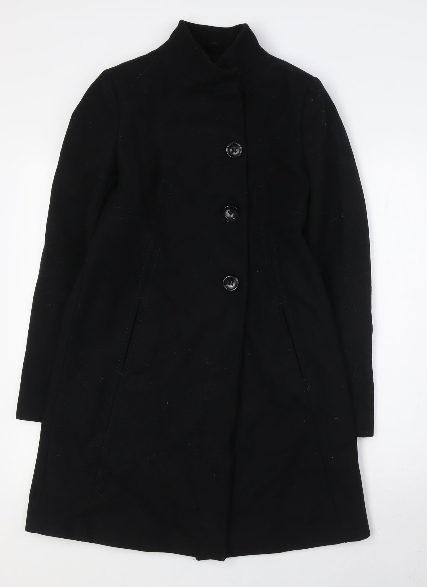 United Colors of Benetton Womens Black Overcoat Coat Size 10 Button