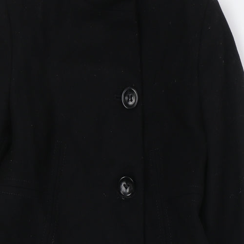 United Colors of Benetton Womens Black Overcoat Coat Size 10 Button