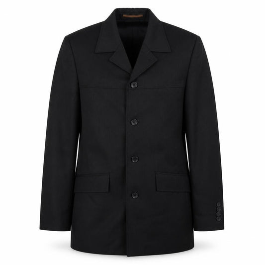 Front view of Topman men’s black polyester jacket suit jacket, size 36, regular