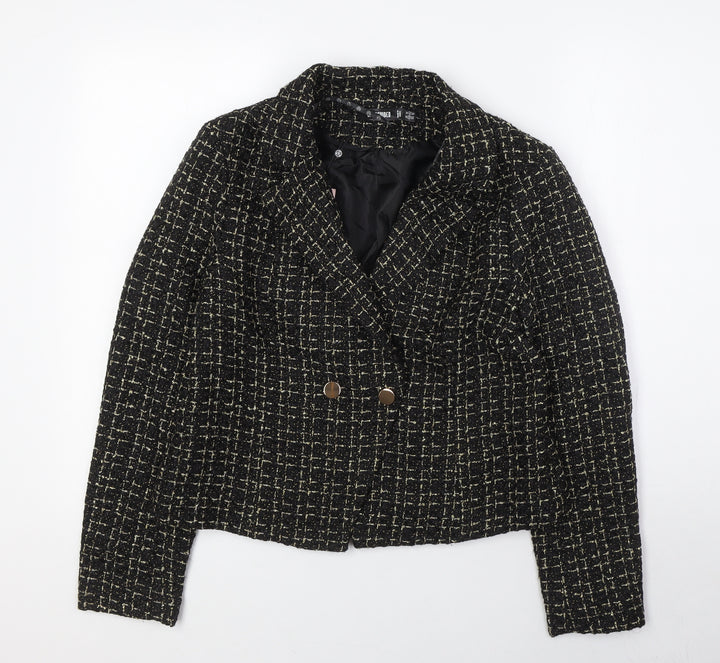 Missguided Womens Black Jacket Size 14 Button - Gold Fleck