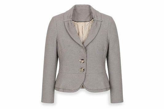 Front view of Next women’s beige jacket, size UK 10, button - fitted
