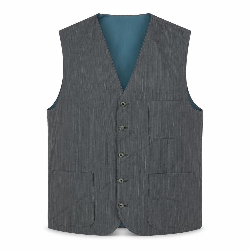 Front view of I.Q men’s green jacket waistcoat, size L, button