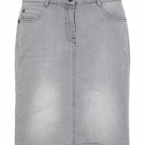 Marks and Spencer Womens Grey Cotton Straight & Pencil Skirt Size 10 Button - Destressed