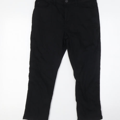 Marks and Spencer Womens Black Cotton Cropped Jeans Size 10 L22 in Slim Button