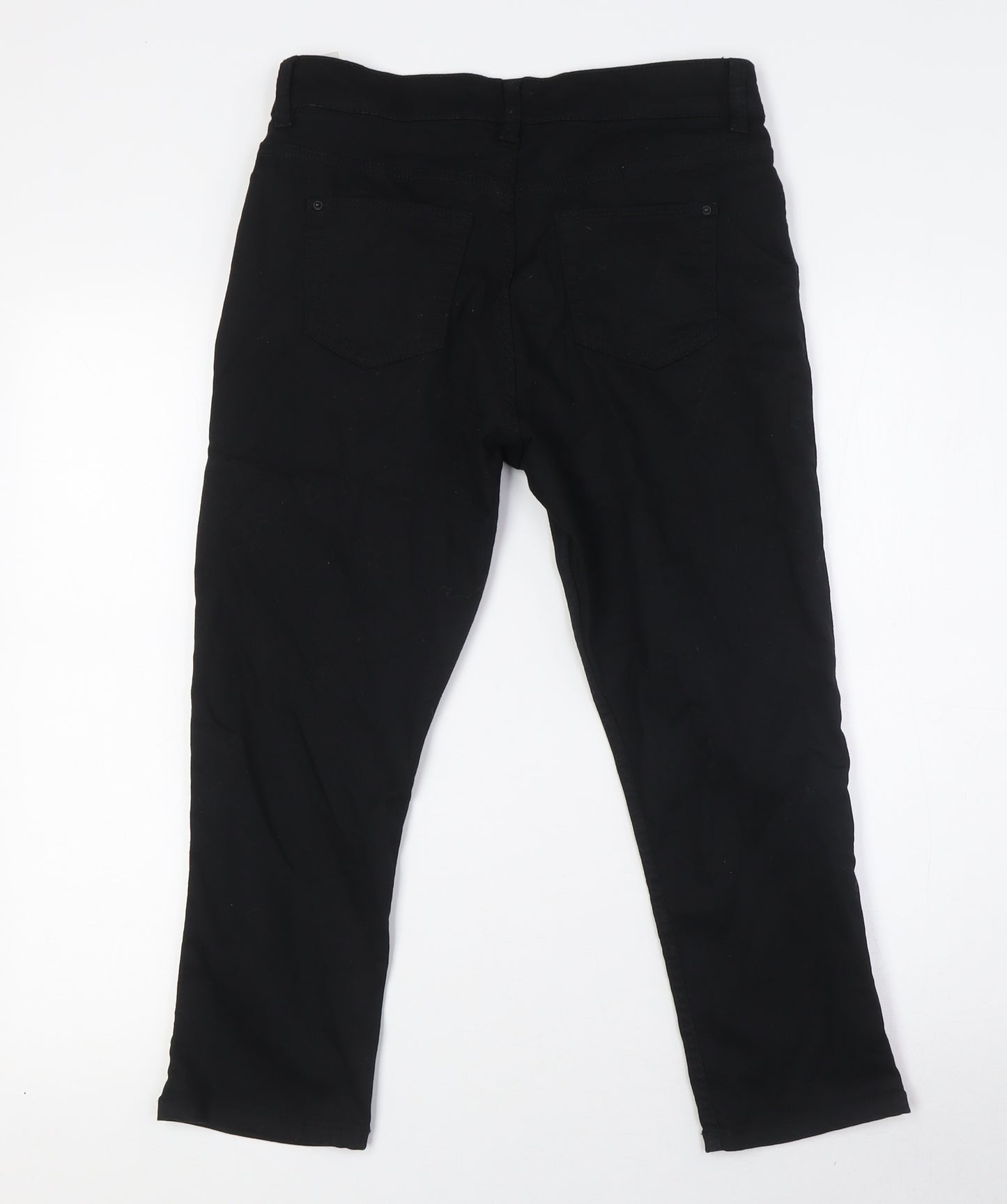 Marks and Spencer Womens Black Cotton Cropped Jeans Size 10 L22 in Slim Button