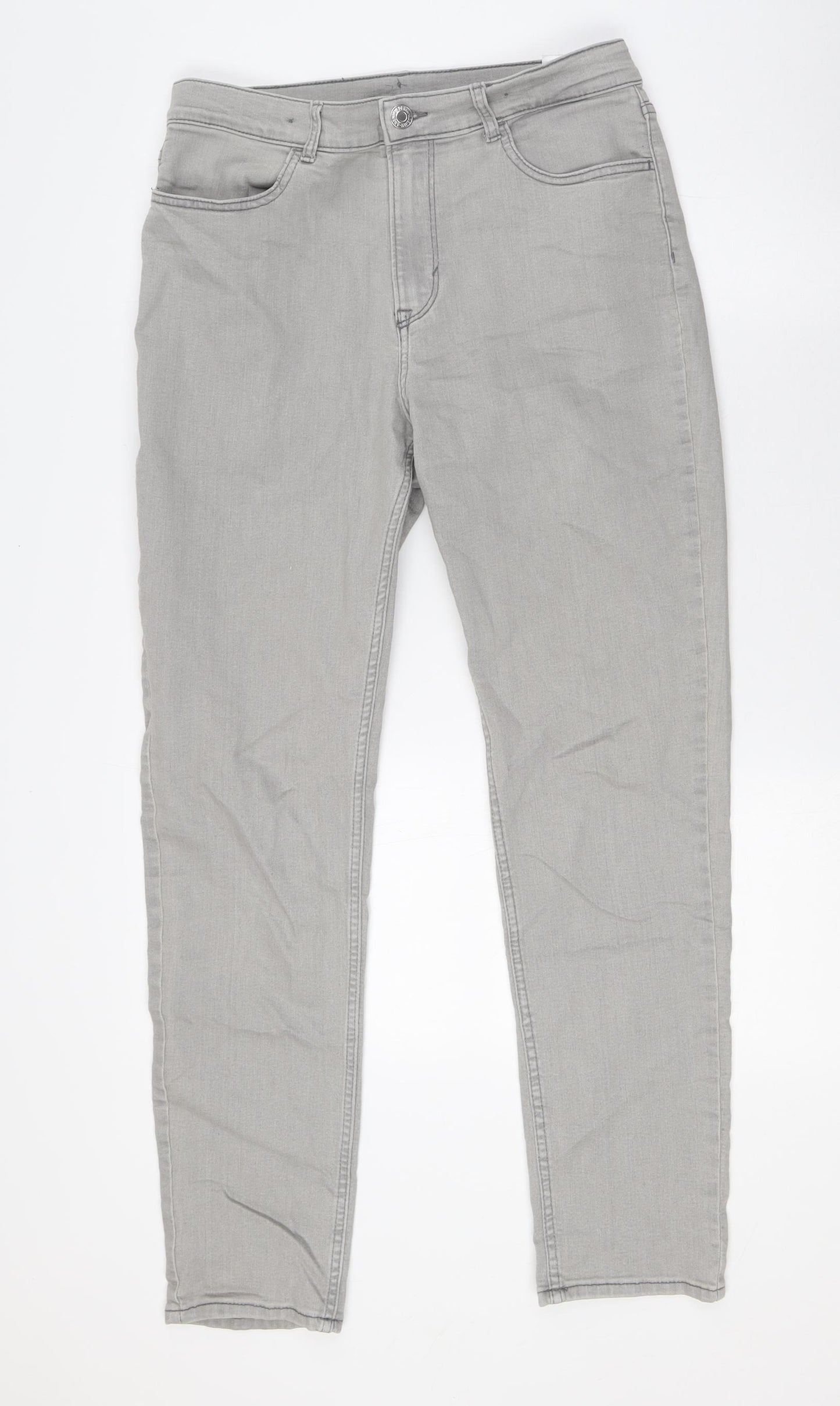 H&M Girls Grey Cotton Skinny Jeans Size 14 Years L29 in Slim Button - Adjustable Waist