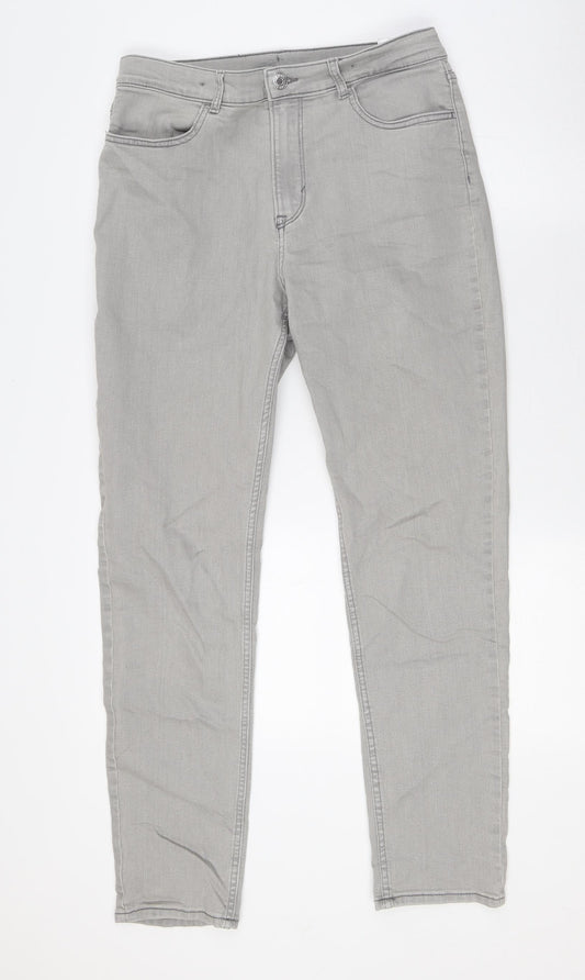 H&M Girls Grey Cotton Skinny Jeans Size 14 Years L29 in Slim Button - Adjustable Waist
