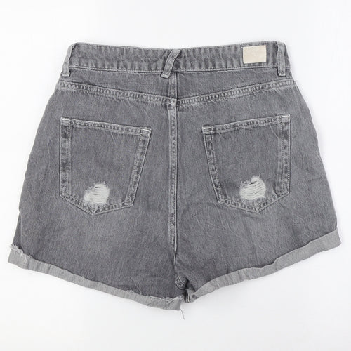 Zara Womens Grey Cotton Basic Shorts Size 10 Regular Button - Destressed