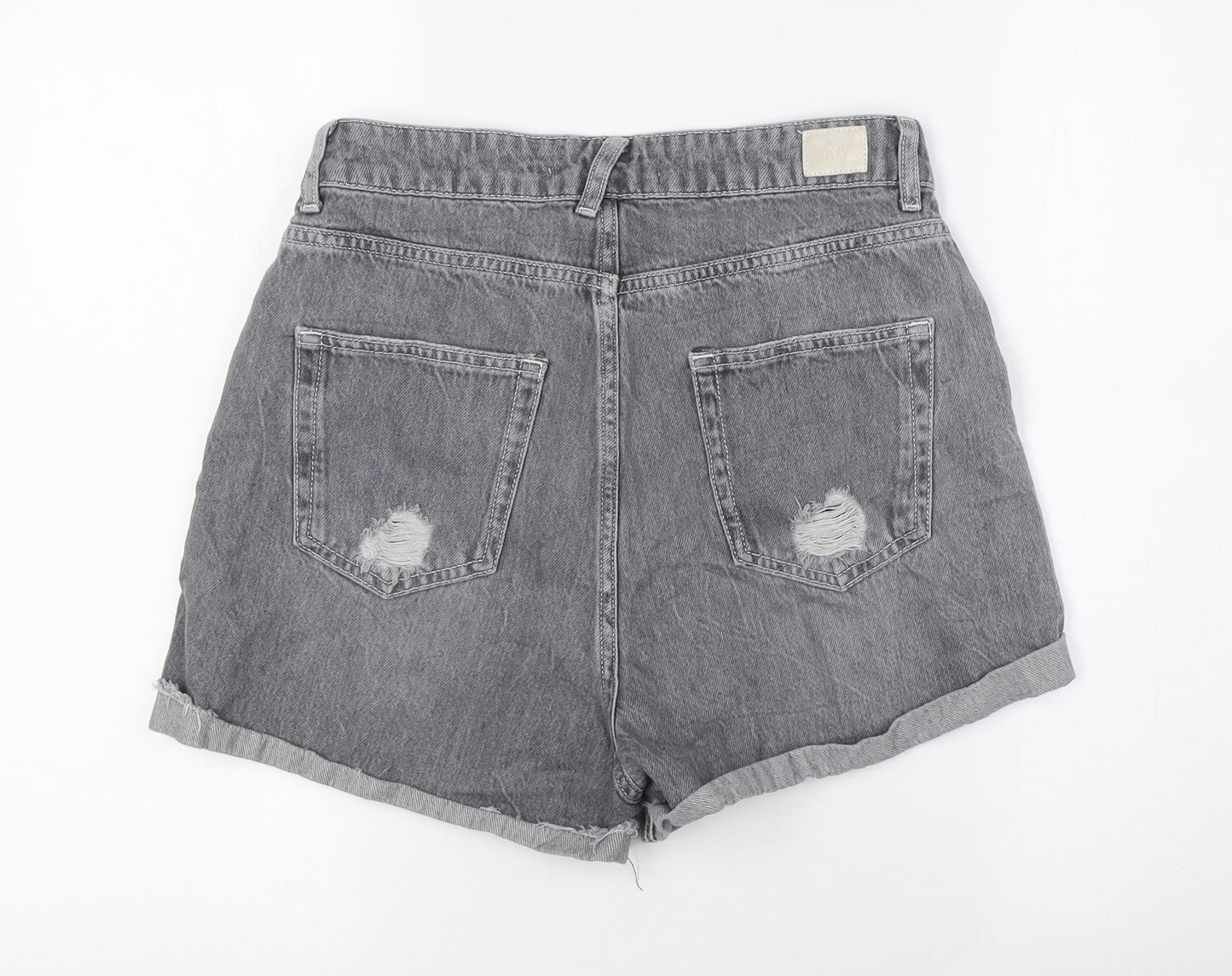 Zara Womens Grey Cotton Basic Shorts Size 10 Regular Button - Destressed