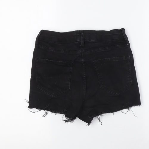 River Island Womens Black Cotton Basic Shorts Size 10 Regular Button - Raw Hem