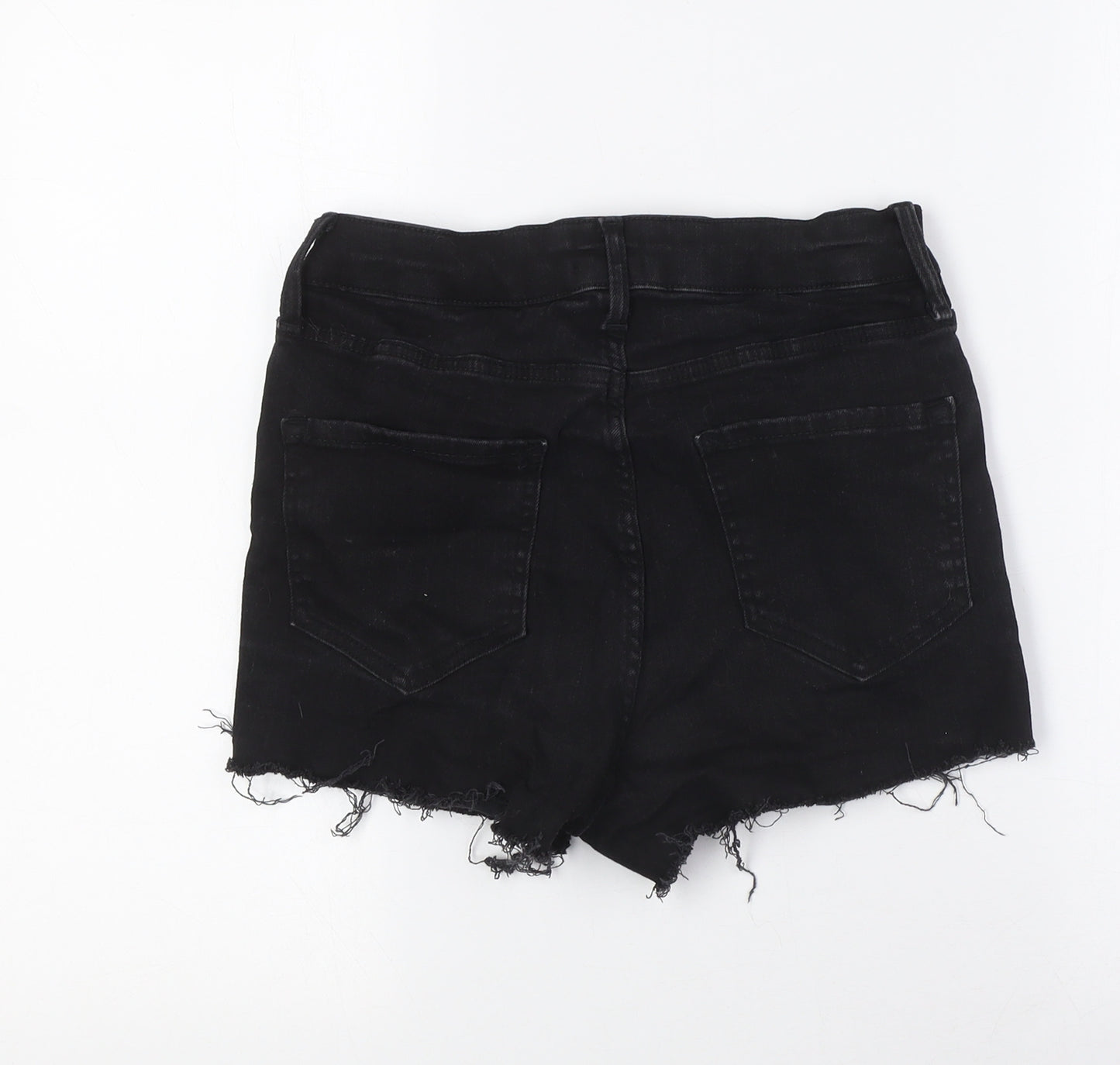 River Island Womens Black Cotton Basic Shorts Size 10 Regular Button - Raw Hem