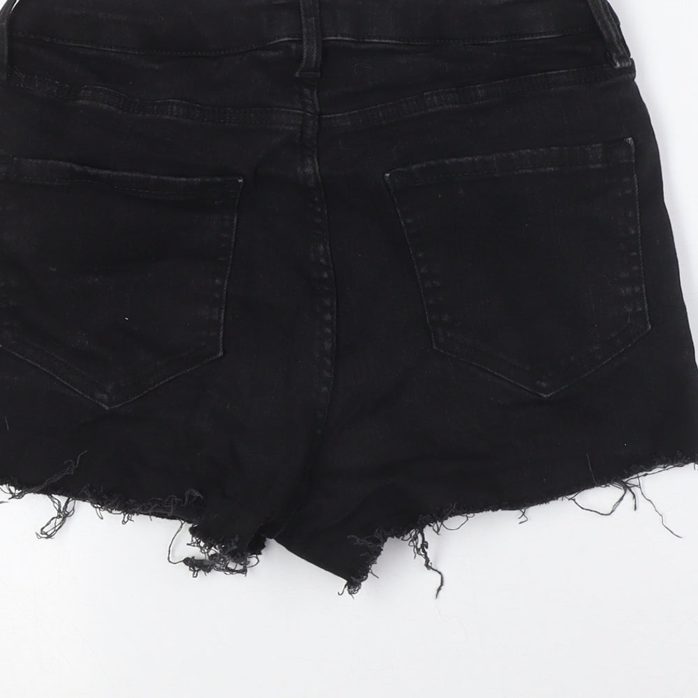 River Island Womens Black Cotton Basic Shorts Size 10 Regular Button - Raw Hem