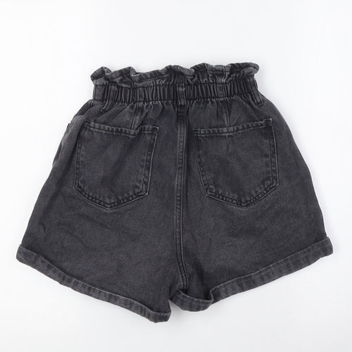 New Look Womens Black 100% Cotton Basic Shorts Size 6 Regular Button - Paper Bag Style