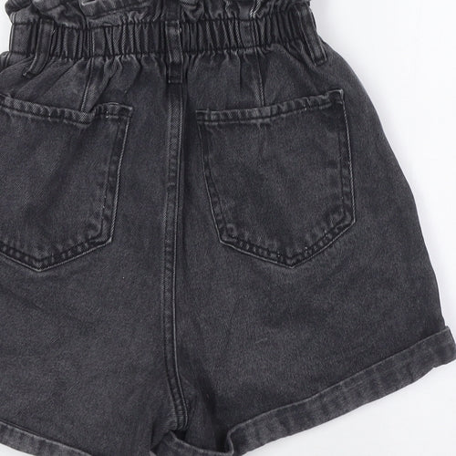 New Look Womens Black 100% Cotton Basic Shorts Size 6 Regular Button - Paper Bag Style