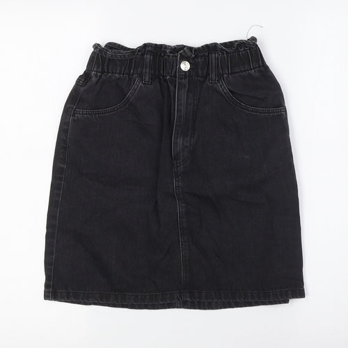 Divided Womens Black Cotton A-Line Skirt Size 6 Button - Elasticated Waist