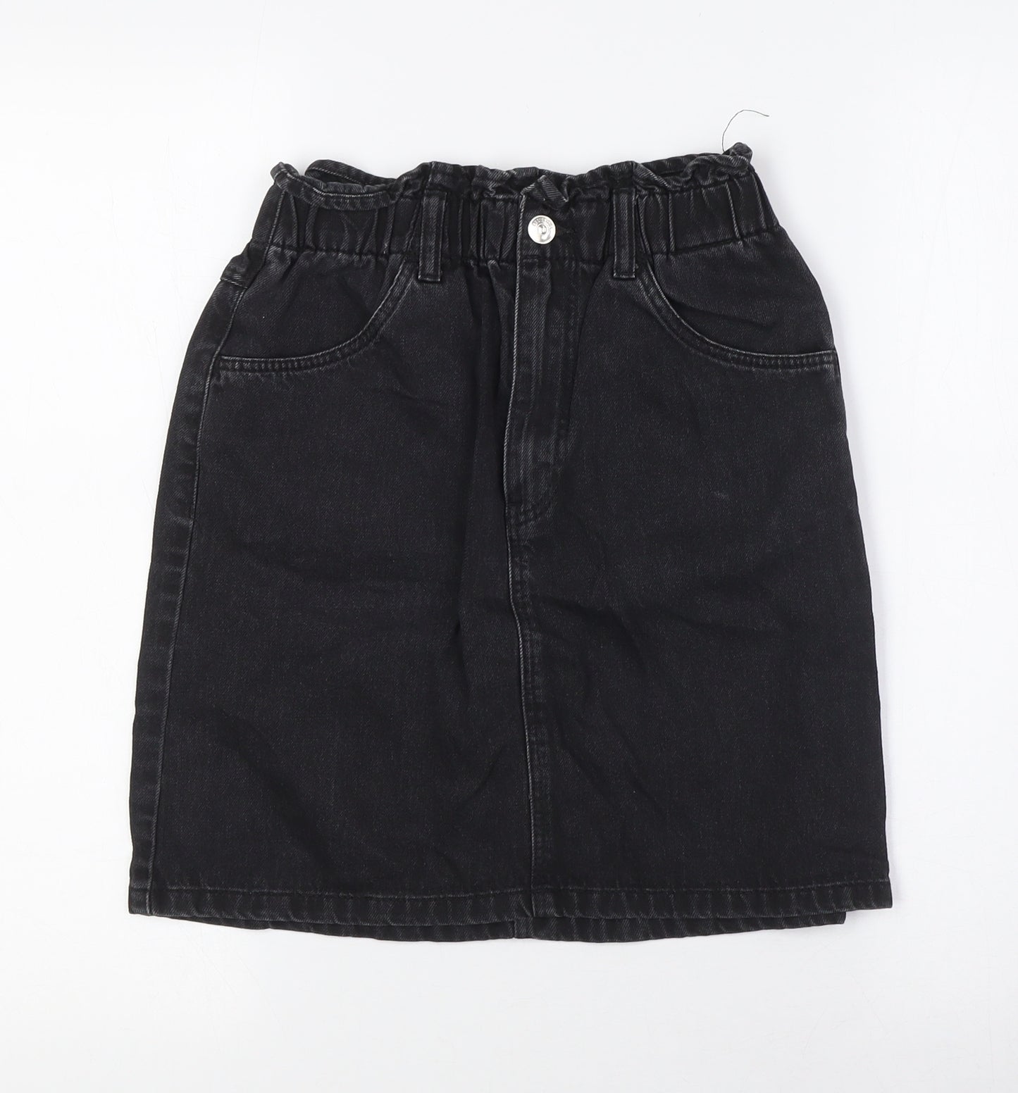 Divided Womens Black Cotton A-Line Skirt Size 6 Button - Elasticated Waist