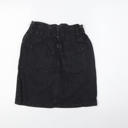 Divided Womens Black Cotton A-Line Skirt Size 6 Button - Elasticated Waist