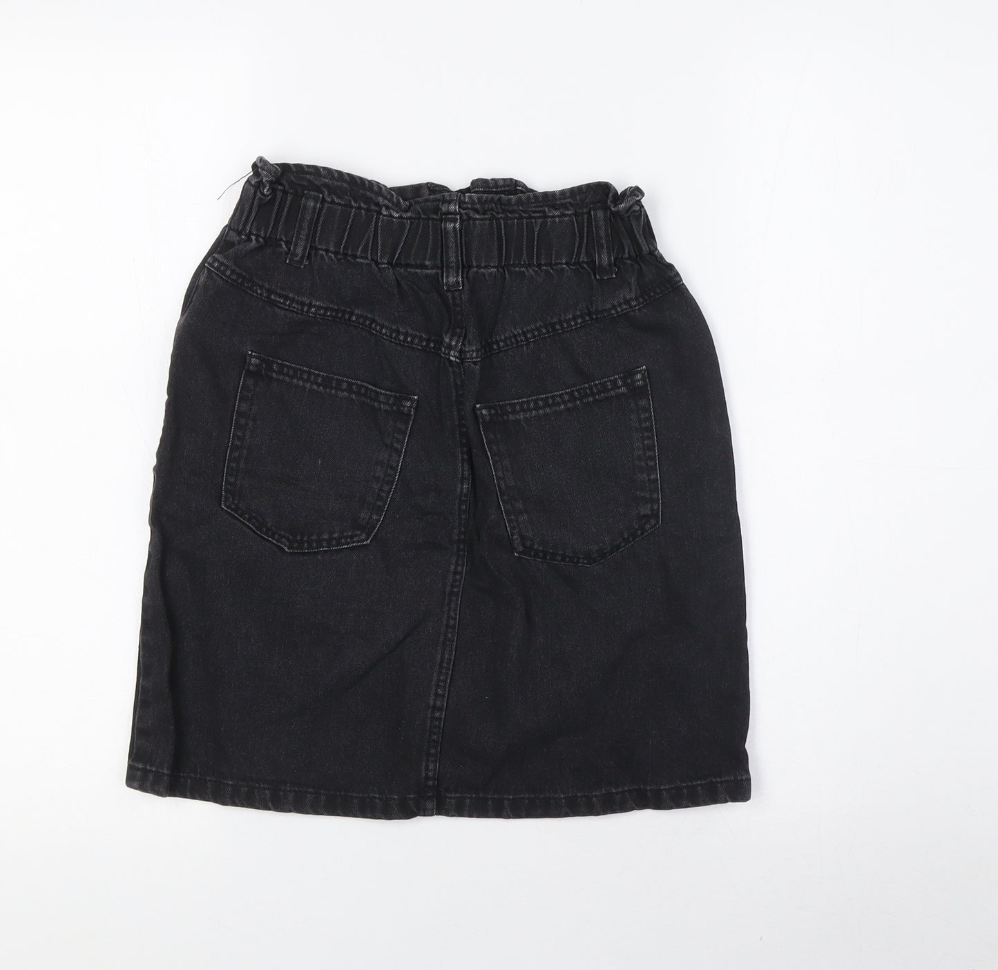 Divided Womens Black Cotton A-Line Skirt Size 6 Button - Elasticated Waist