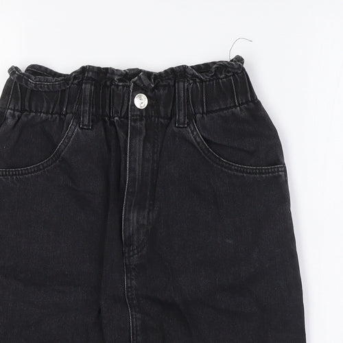 Divided Womens Black Cotton A-Line Skirt Size 6 Button - Elasticated Waist
