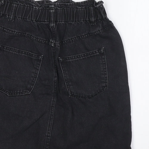 Divided Womens Black Cotton A-Line Skirt Size 6 Button - Elasticated Waist