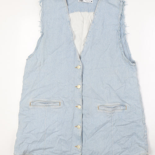 Zara Womens Blue Jacket Waistcoat Size M Button - Raw Sleeves