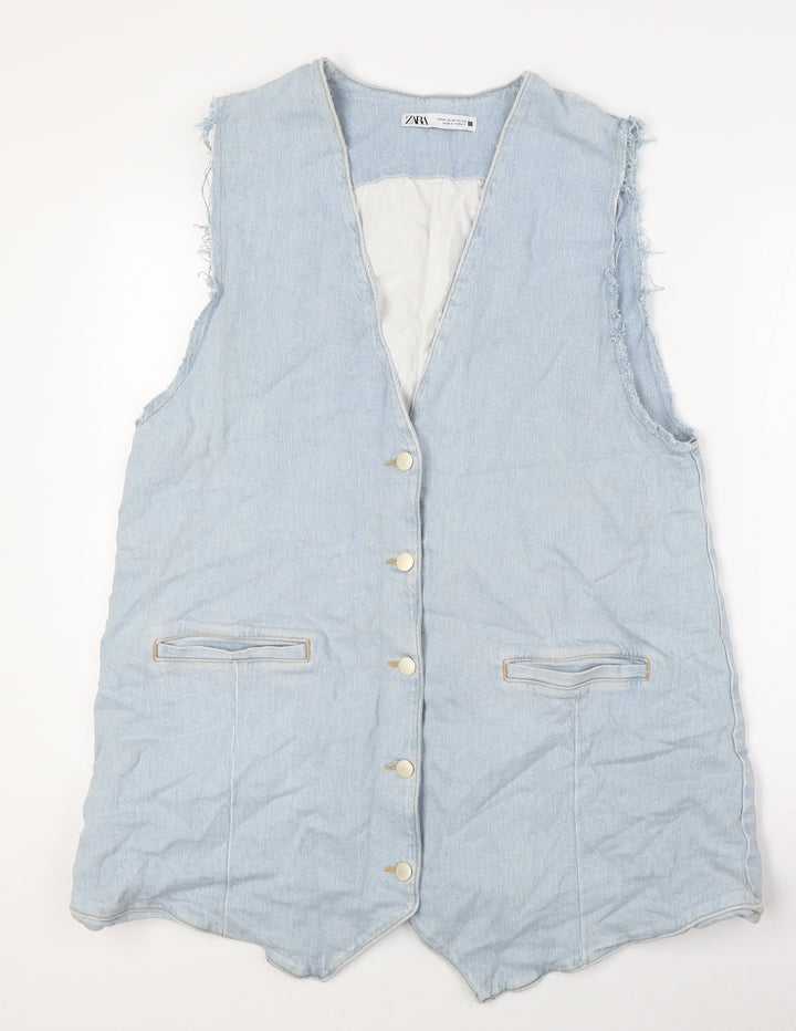 Zara Womens Blue Jacket Waistcoat Size M Button - Raw Sleeves