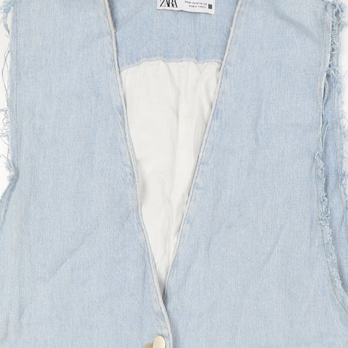 Zara Womens Blue Jacket Waistcoat Size M Button - Raw Sleeves