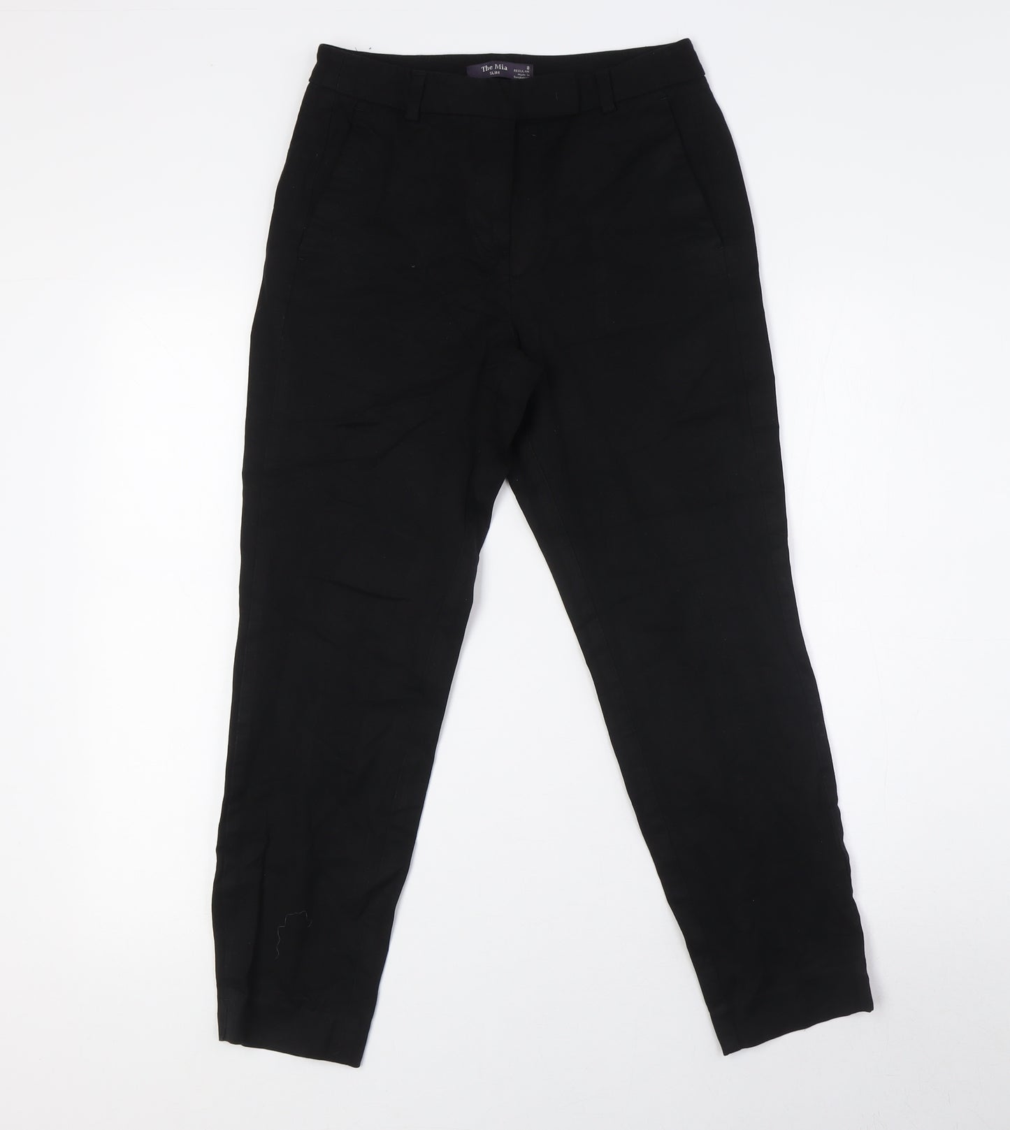 Marks and Spencer Womens Black Viscose Cropped Trousers Size 8 L25 in Regular Hook & Eye