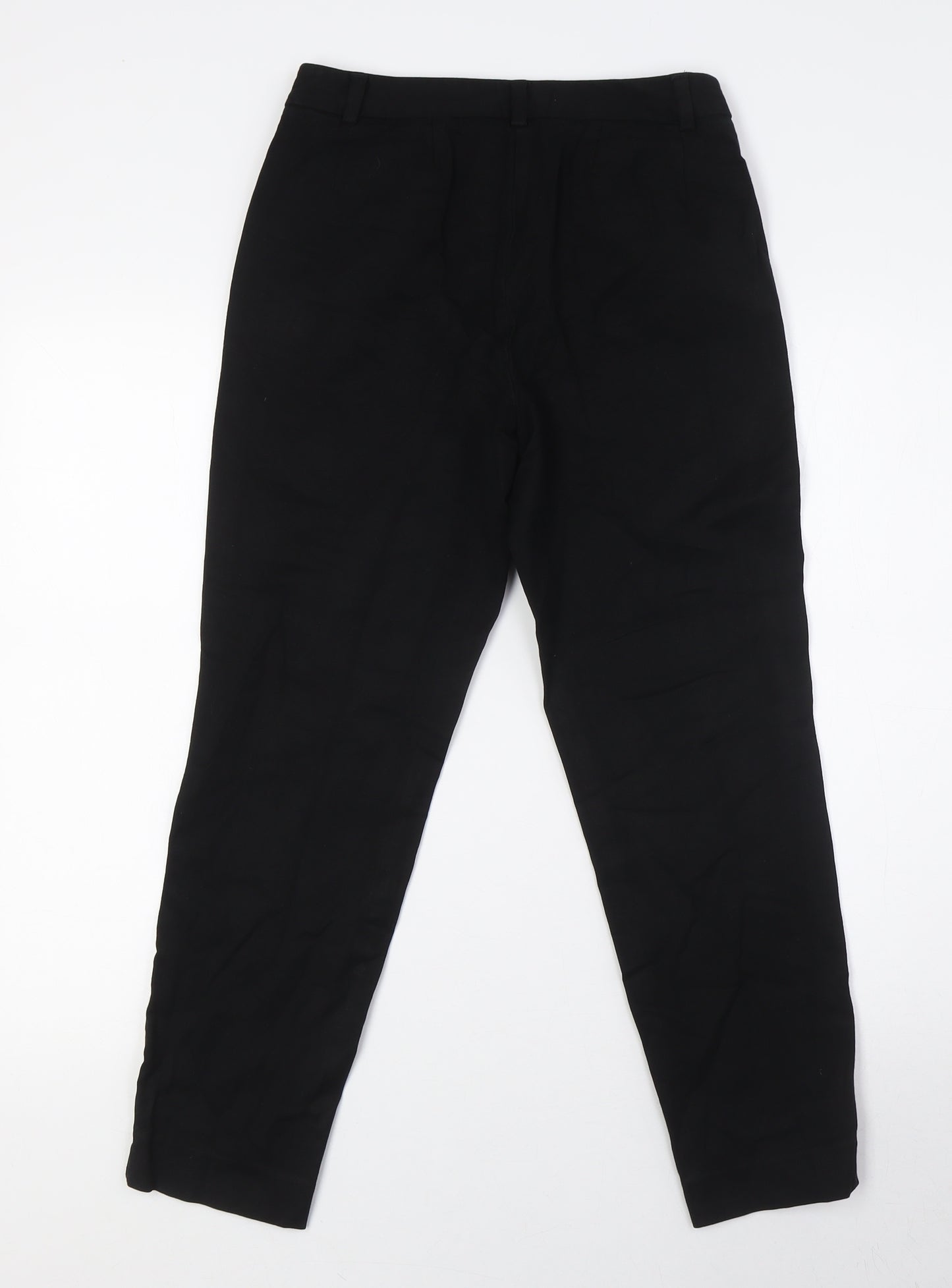 Marks and Spencer Womens Black Viscose Cropped Trousers Size 8 L25 in Regular Hook & Eye