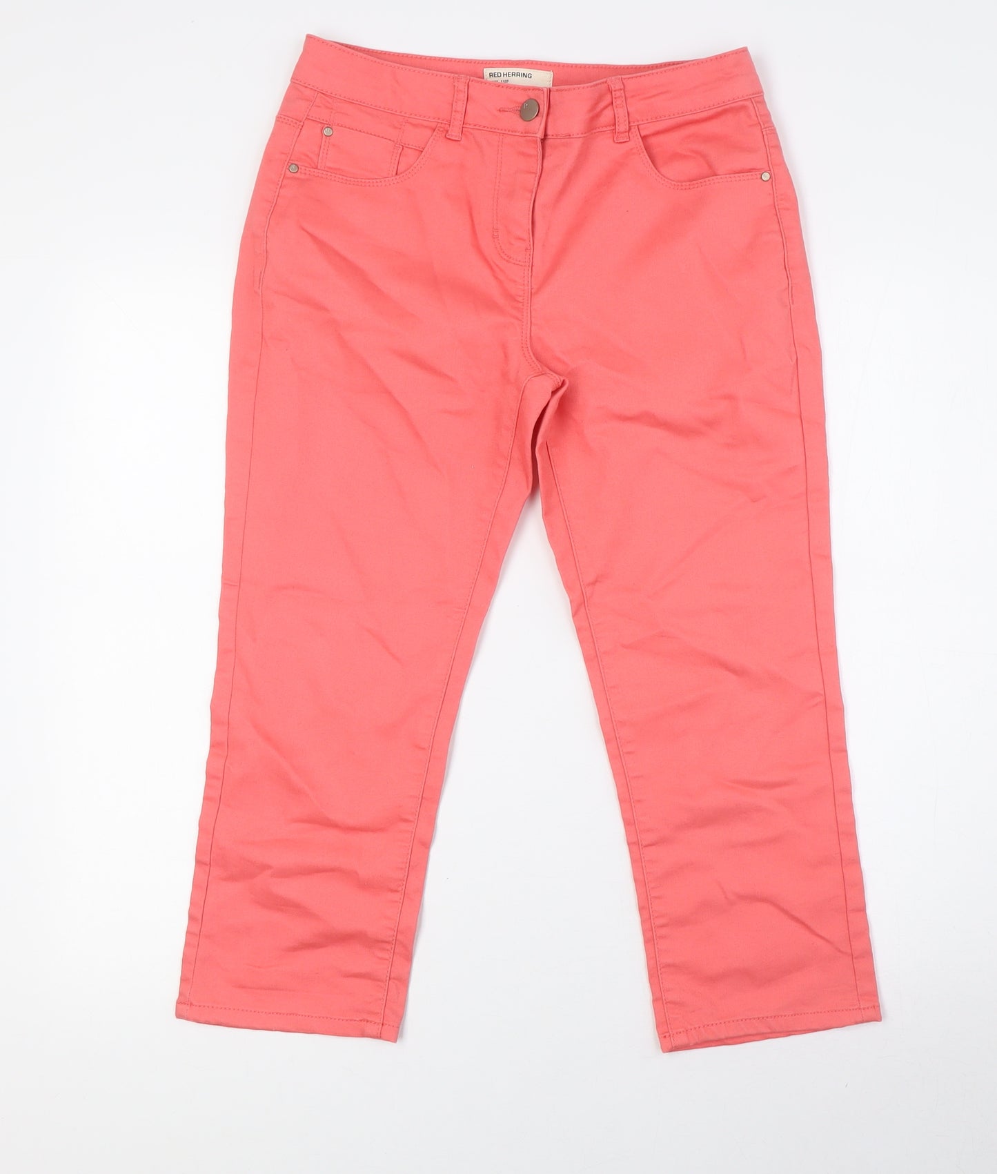 Red Herring Womens Orange Cotton Cropped Jeans Size 10 L21 in Regular Button