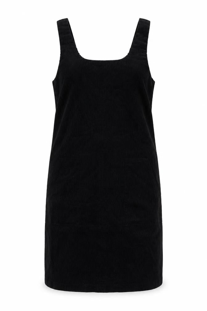 New Look Womens Black 100% Cotton Pinafore/Dungaree Dress Size 6 Scoop Neck Tie