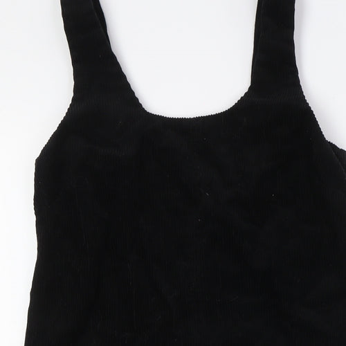 New Look Womens Black 100% Cotton Pinafore/Dungaree Dress Size 6 Scoop Neck Tie
