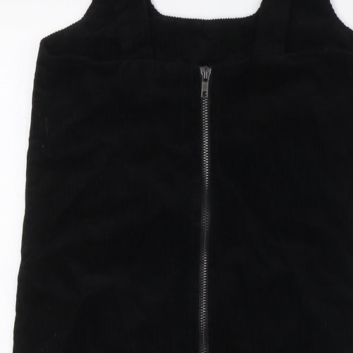 New Look Womens Black 100% Cotton Pinafore/Dungaree Dress Size 6 Scoop Neck Tie