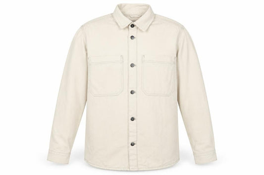 Front view of Primark men’s ivory cotton button-up, size L, collared button