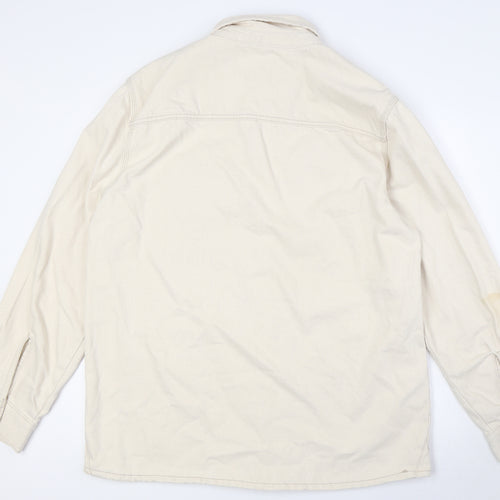 Primark Mens Ivory Cotton Button-Up Size L Collared Button