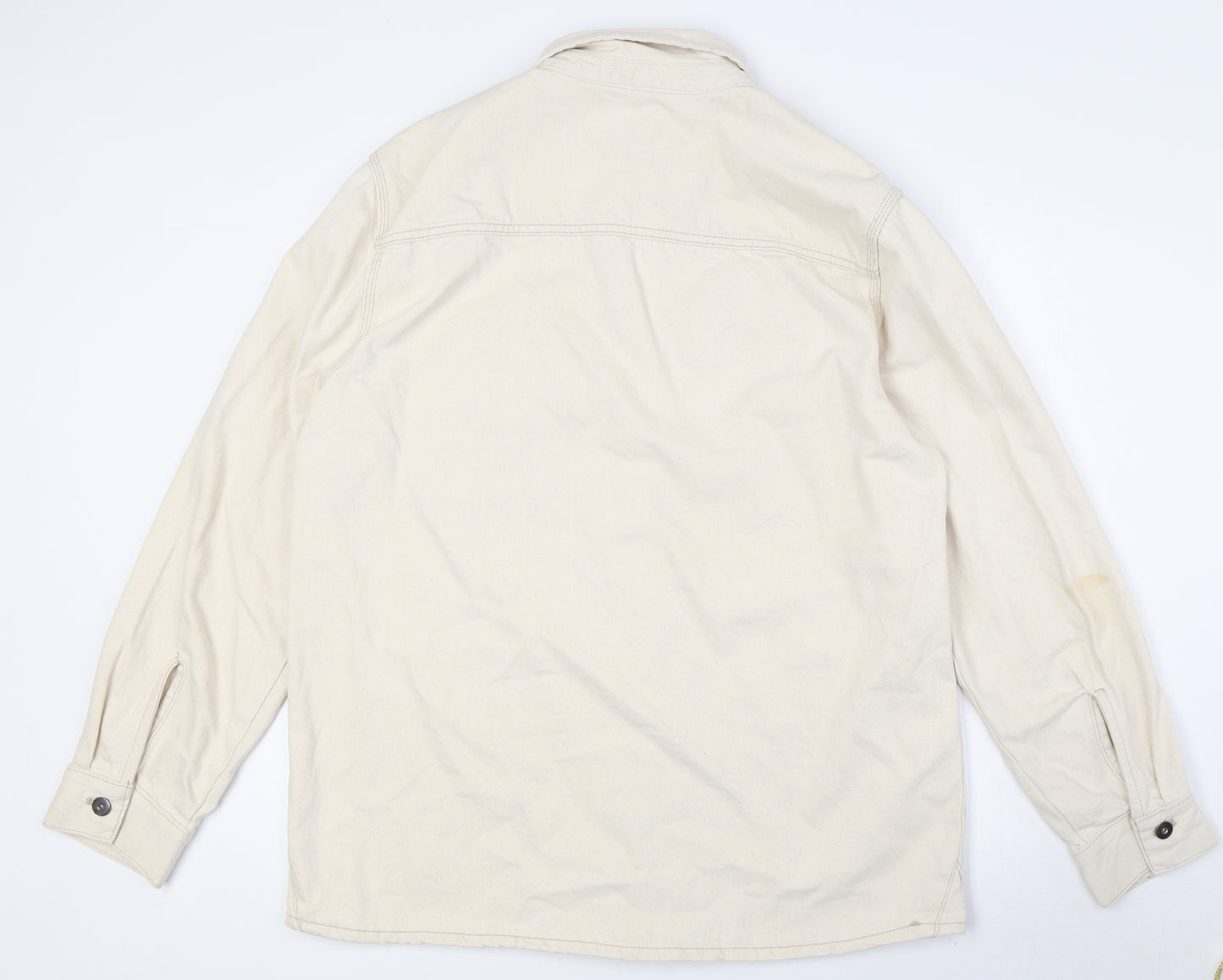 Primark Mens Ivory Cotton Button-Up Size L Collared Button