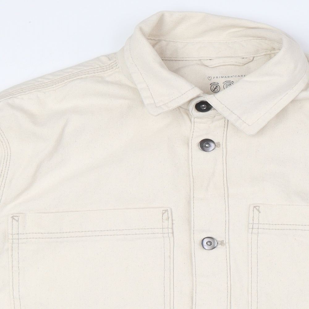 Primark Mens Ivory Cotton Button-Up Size L Collared Button