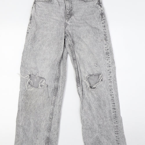 Denim Co Girls Grey Cotton Wide-Leg Jeans Size 11-12 Years L28 in Regular Button - Stone Wash, Destressed