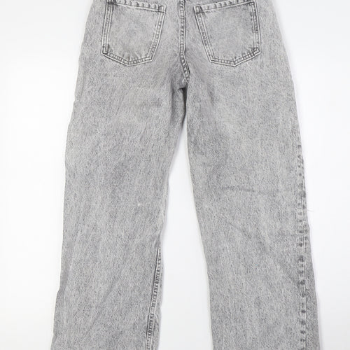 Denim Co Girls Grey Cotton Wide-Leg Jeans Size 11-12 Years L28 in Regular Button - Stone Wash, Destressed