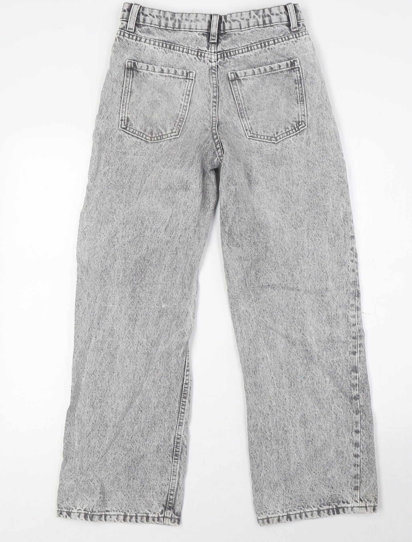 Denim Co Girls Grey Cotton Wide-Leg Jeans Size 11-12 Years L28 in Regular Button - Stone Wash, Destressed