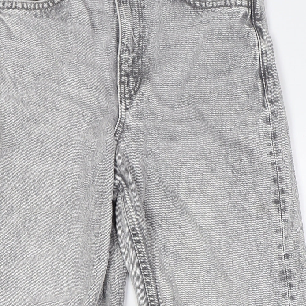 Denim Co Girls Grey Cotton Wide-Leg Jeans Size 11-12 Years L28 in Regular Button - Stone Wash, Destressed