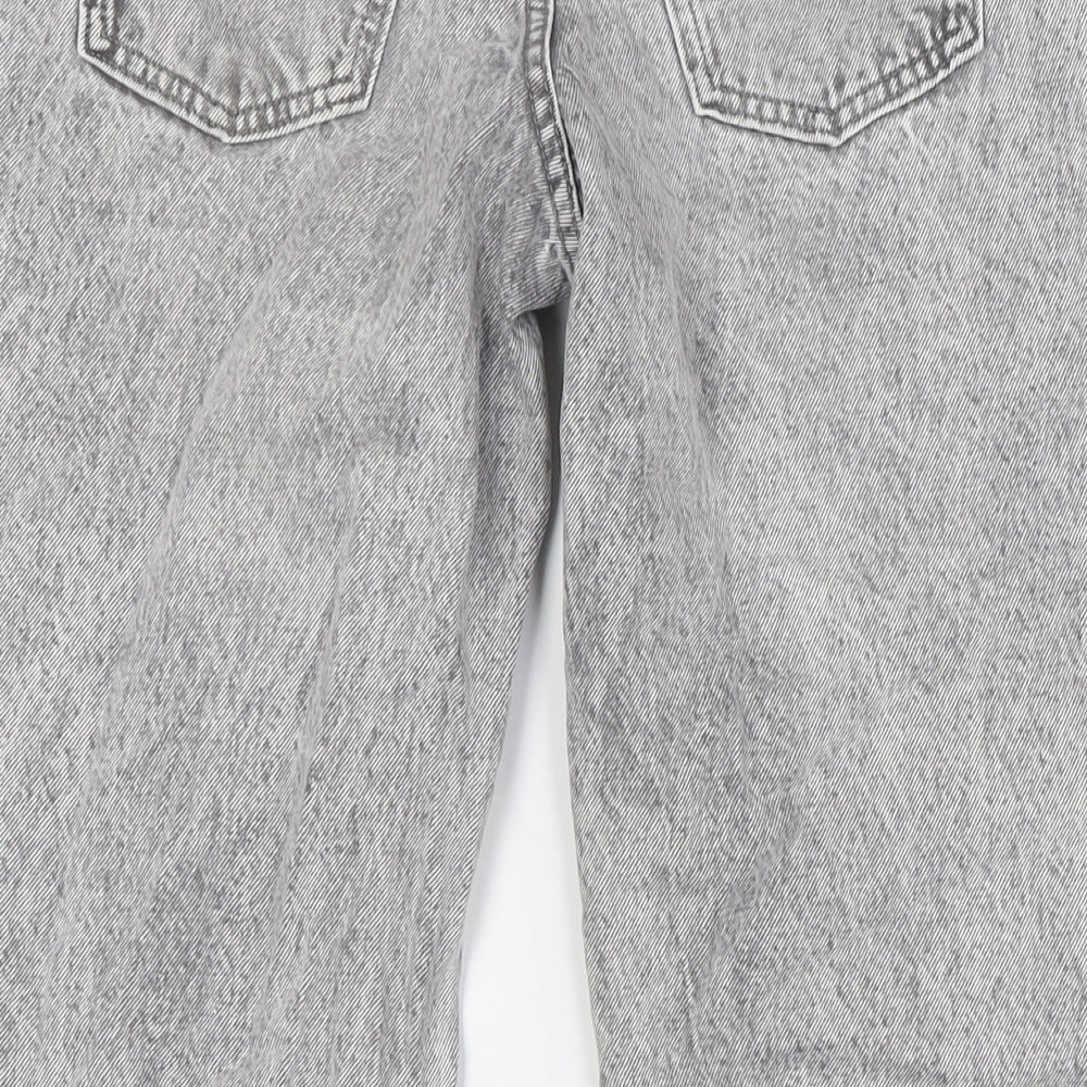 Denim Co Girls Grey Cotton Wide-Leg Jeans Size 11-12 Years L28 in Regular Button - Stone Wash, Destressed