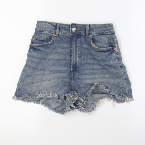 Divided by H&M Womens Blue Cotton Basic Shorts Size 4 Regular Button - Raw Hem