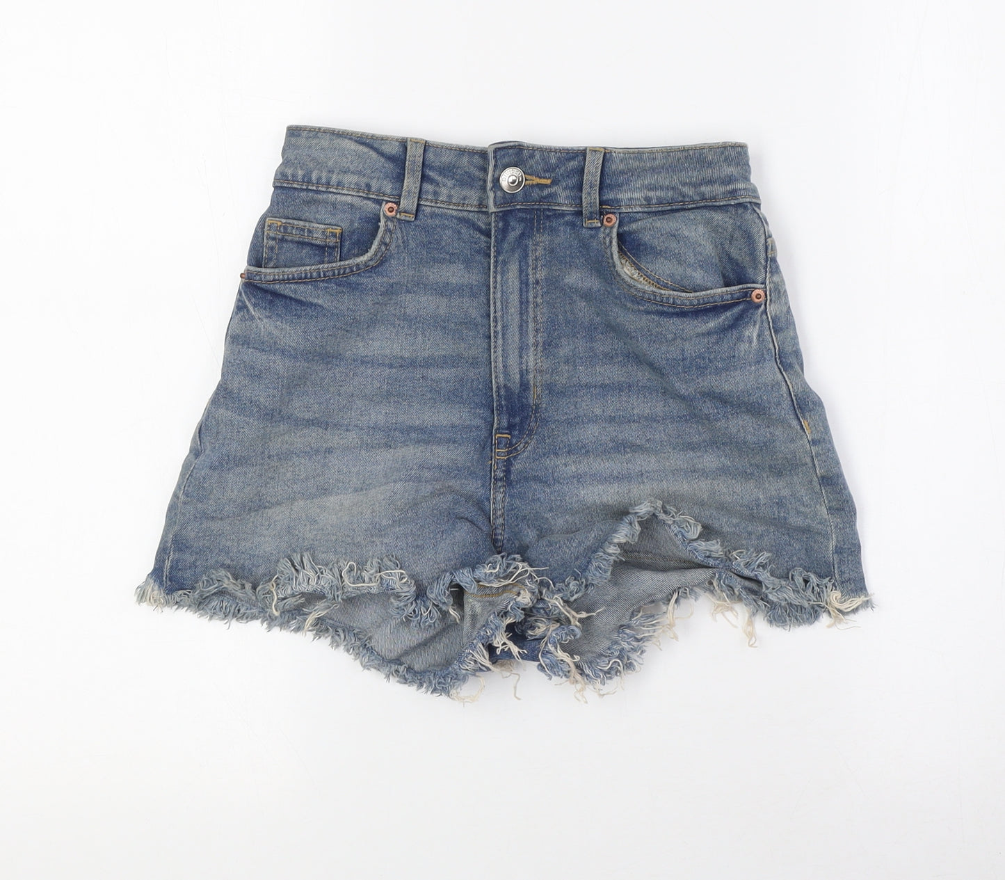 Divided by H&M Womens Blue Cotton Basic Shorts Size 4 Regular Button - Raw Hem