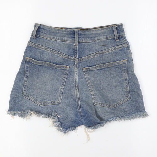 Divided by H&M Womens Blue Cotton Basic Shorts Size 4 Regular Button - Raw Hem