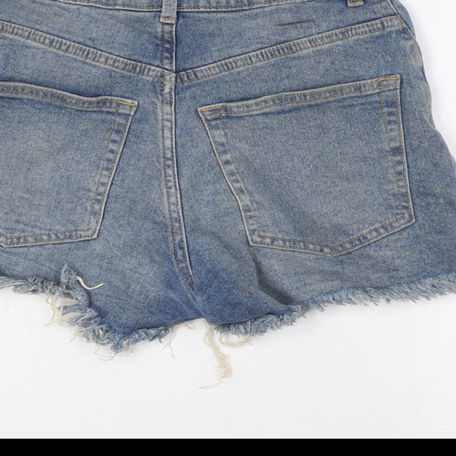 Divided by H&M Womens Blue Cotton Basic Shorts Size 4 Regular Button - Raw Hem